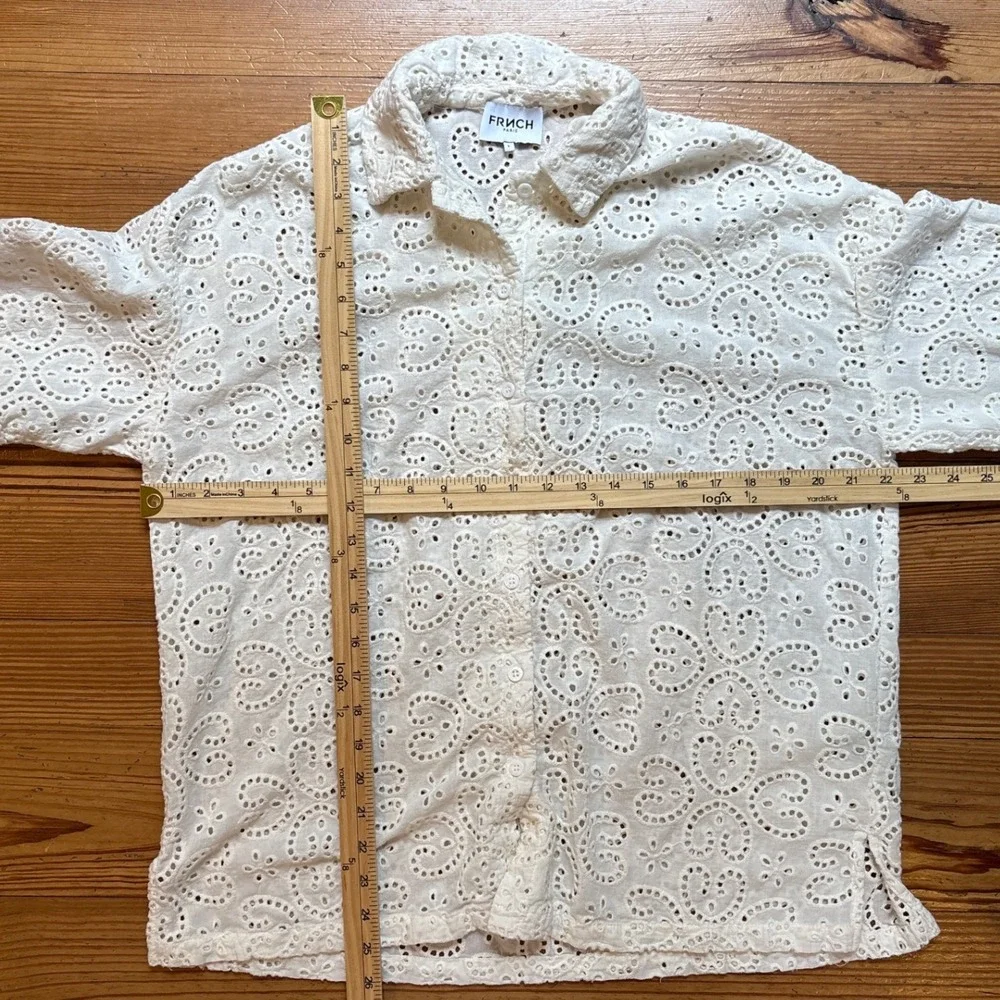 FRNCH Eyelet‎ Lace Shirt Women Cream Excellent Short Sleeve SIZE S - Picture 5 of 6